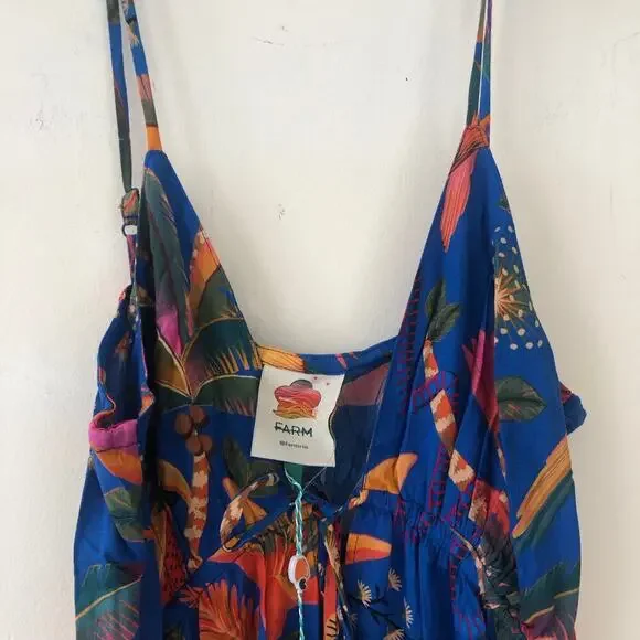 Farm Rio Cover Up Macaw Party Blue Beaded Ties Dress Multicolor Size L - Picture 4 of 11